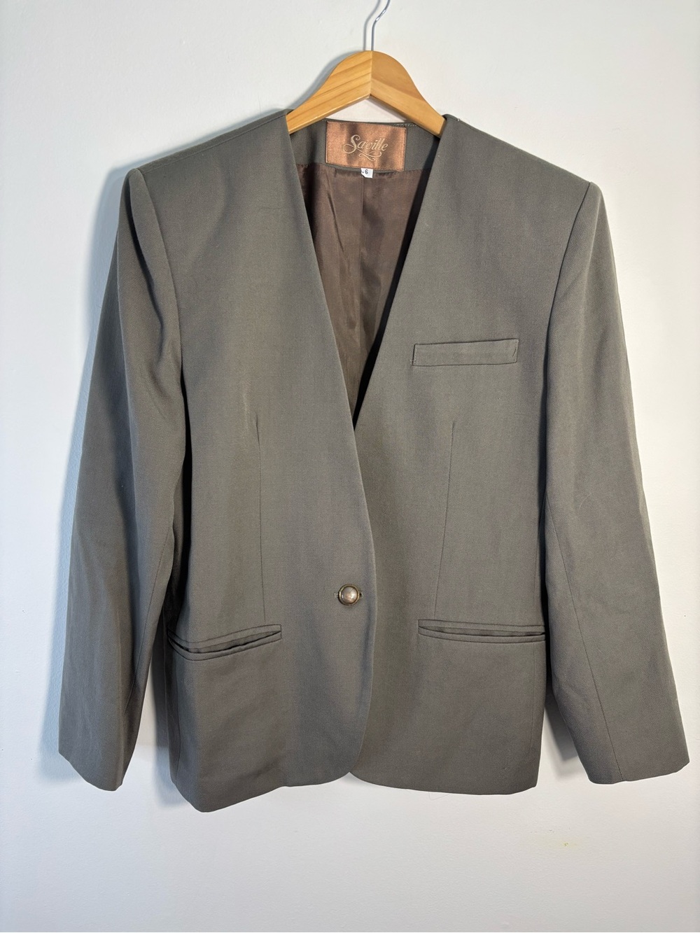Vintage Saville Single-Button Olive Grey Blazer